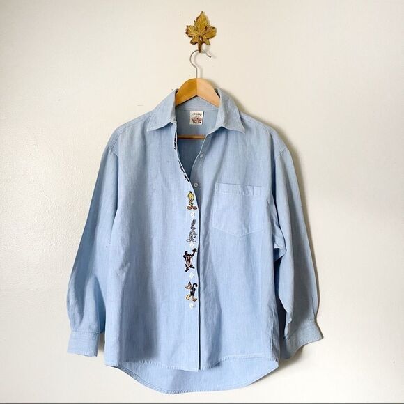 Warner Bros. Tops - Vintage 1993 Looney Tunes Blue Button down denim shirt XLarge